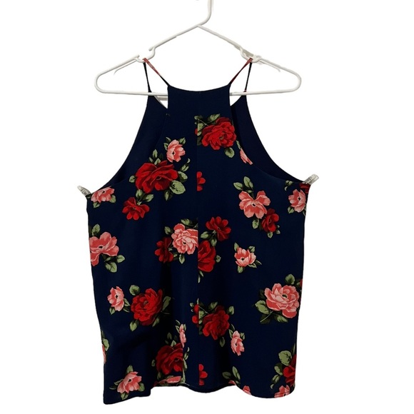 DNA couture Tops - Floral halter Tank top racer back style. Size L. Blue floral by DNA Couture